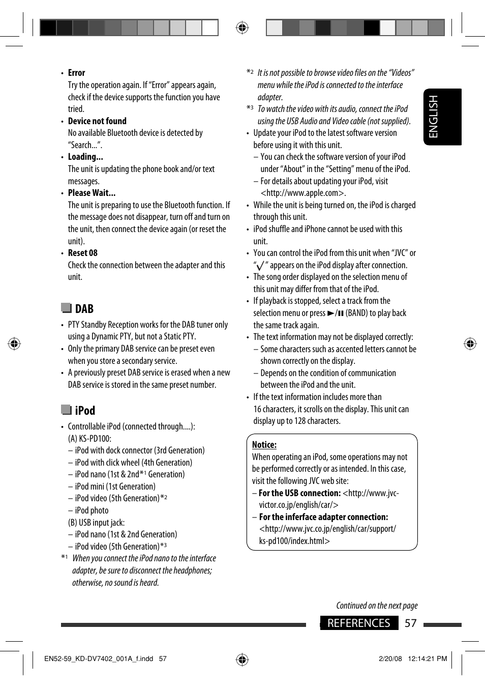 Ipod, English 57 references | JVC DVD/CD Receiver KD-DV7401 User Manual | Page 57 / 267