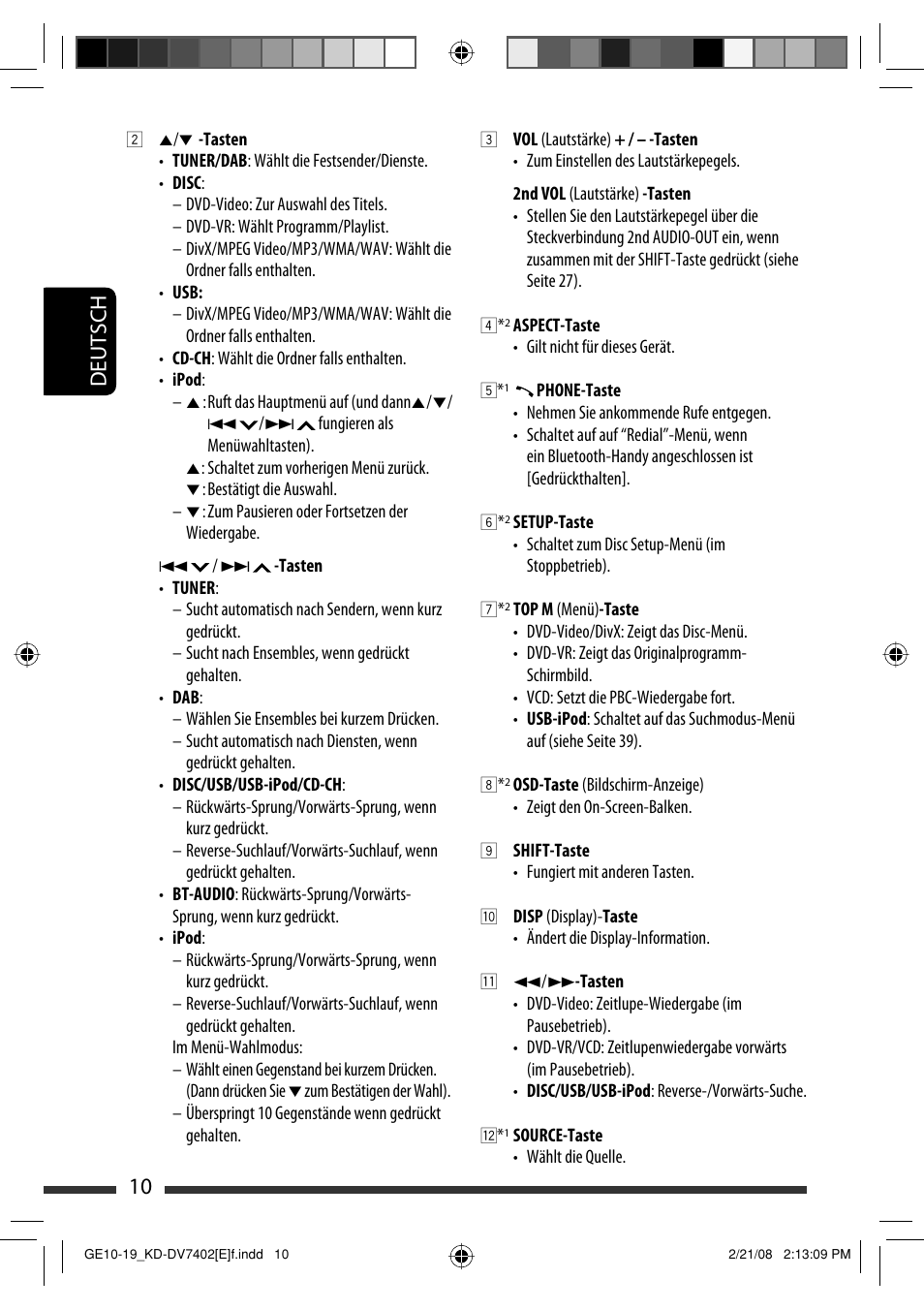 10 deutsch | JVC DVD/CD Receiver KD-DV7401 User Manual | Page 76 / 267