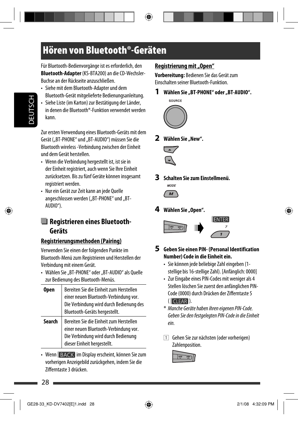 Hören von bluetooth®-geräten, Registrieren eines bluetooth- geräts | JVC DVD/CD Receiver KD-DV7401 User Manual | Page 94 / 267