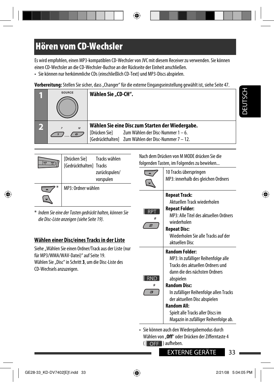 Hören vom cd-wechsler | JVC DVD/CD Receiver KD-DV7401 User Manual | Page 99 / 267