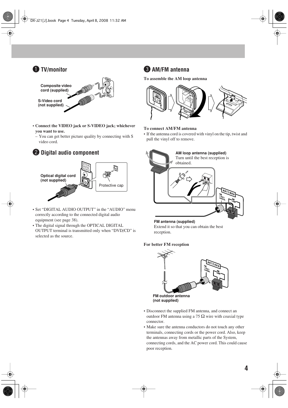 Tv/monitor, Digital audio component, Am/fm antenna | JVC CA-DXJ36 User Manual | Page 113 / 160