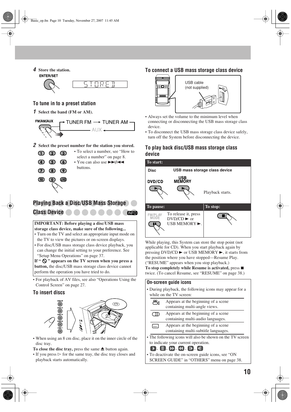 Playing back a disc/usb mass storage class device | JVC CA-DXJ36 User Manual | Page 13 / 160