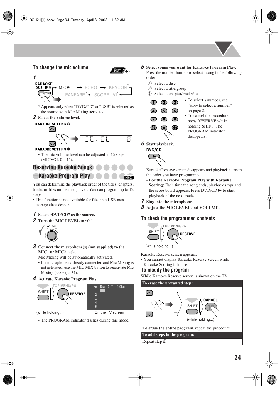 Reserving karaoke songs —karaoke program play | JVC CA-DXJ36 User Manual | Page 143 / 160