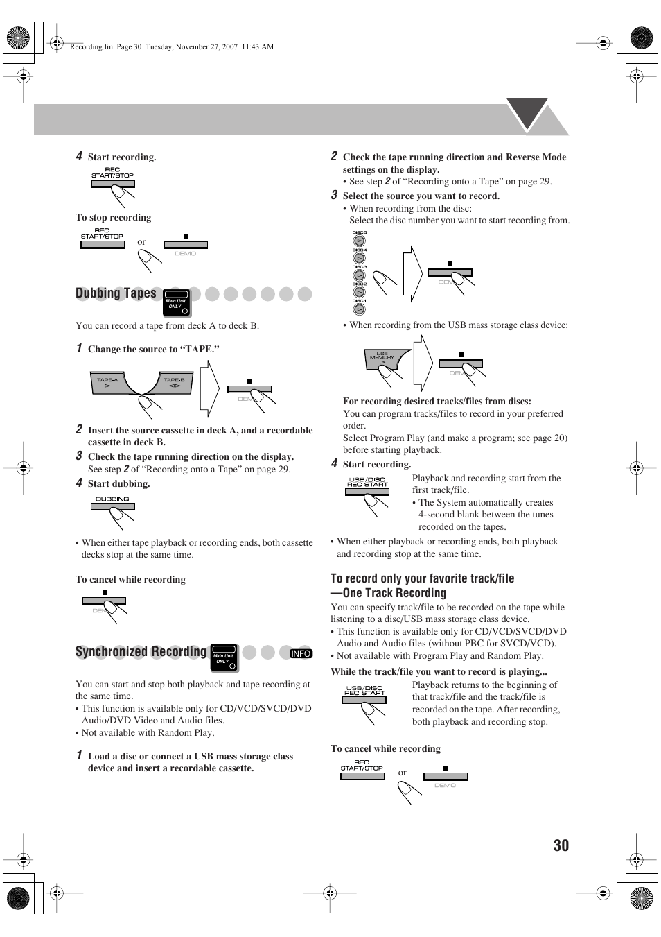 Dubbing tapes, Synchronized recording | JVC CA-DXJ36 User Manual | Page 33 / 160