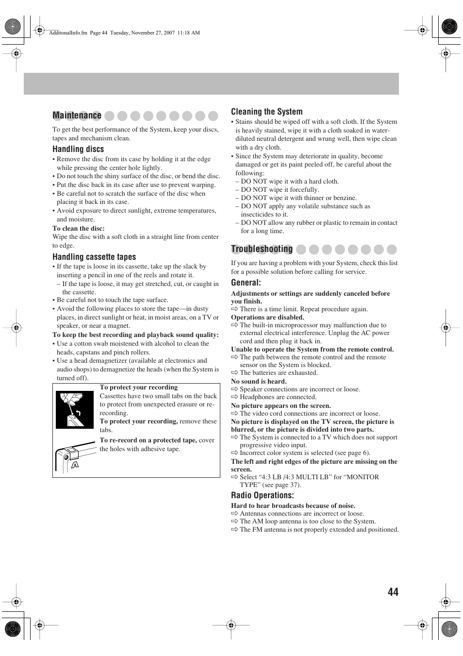 Maintenance, Troubleshooting | JVC CA-DXJ36 User Manual | Page 47 / 160