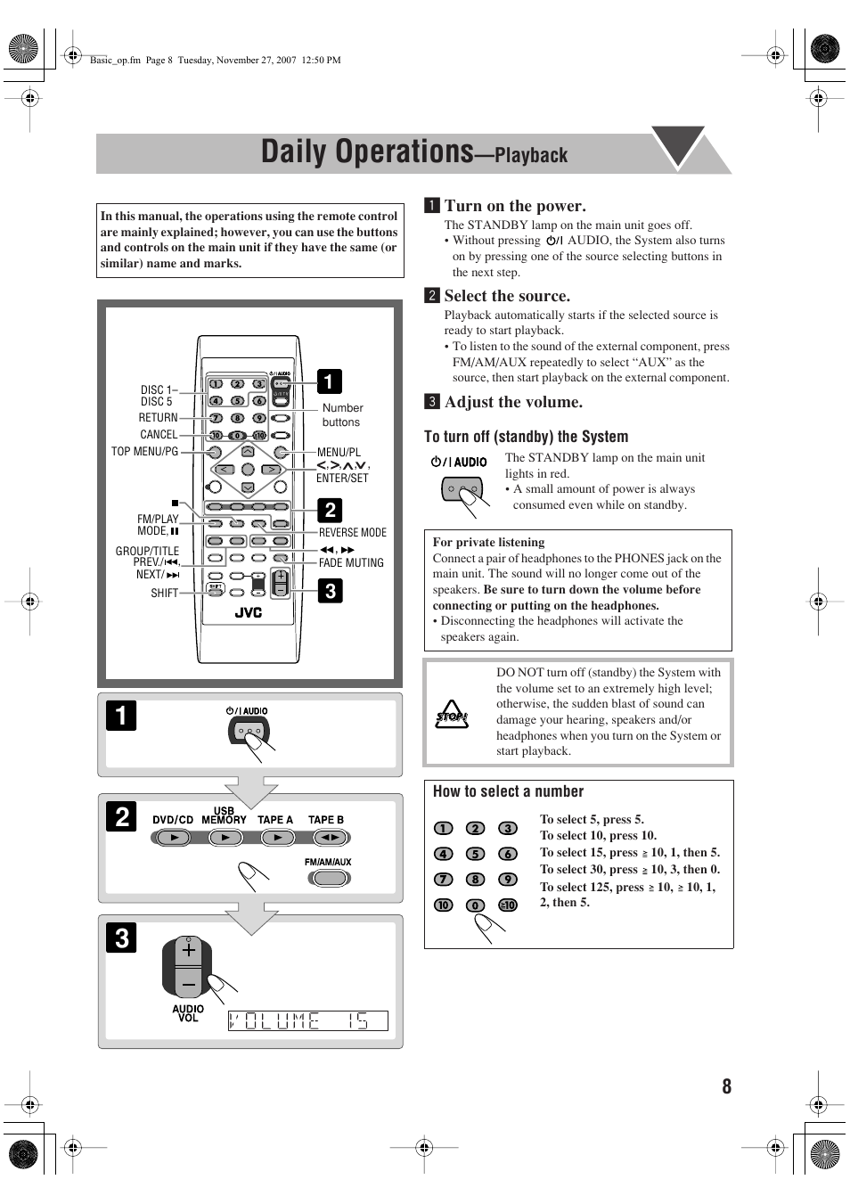 Daily operations —playback, Daily operations, Playback | JVC CA-DXJ36 User Manual | Page 63 / 160