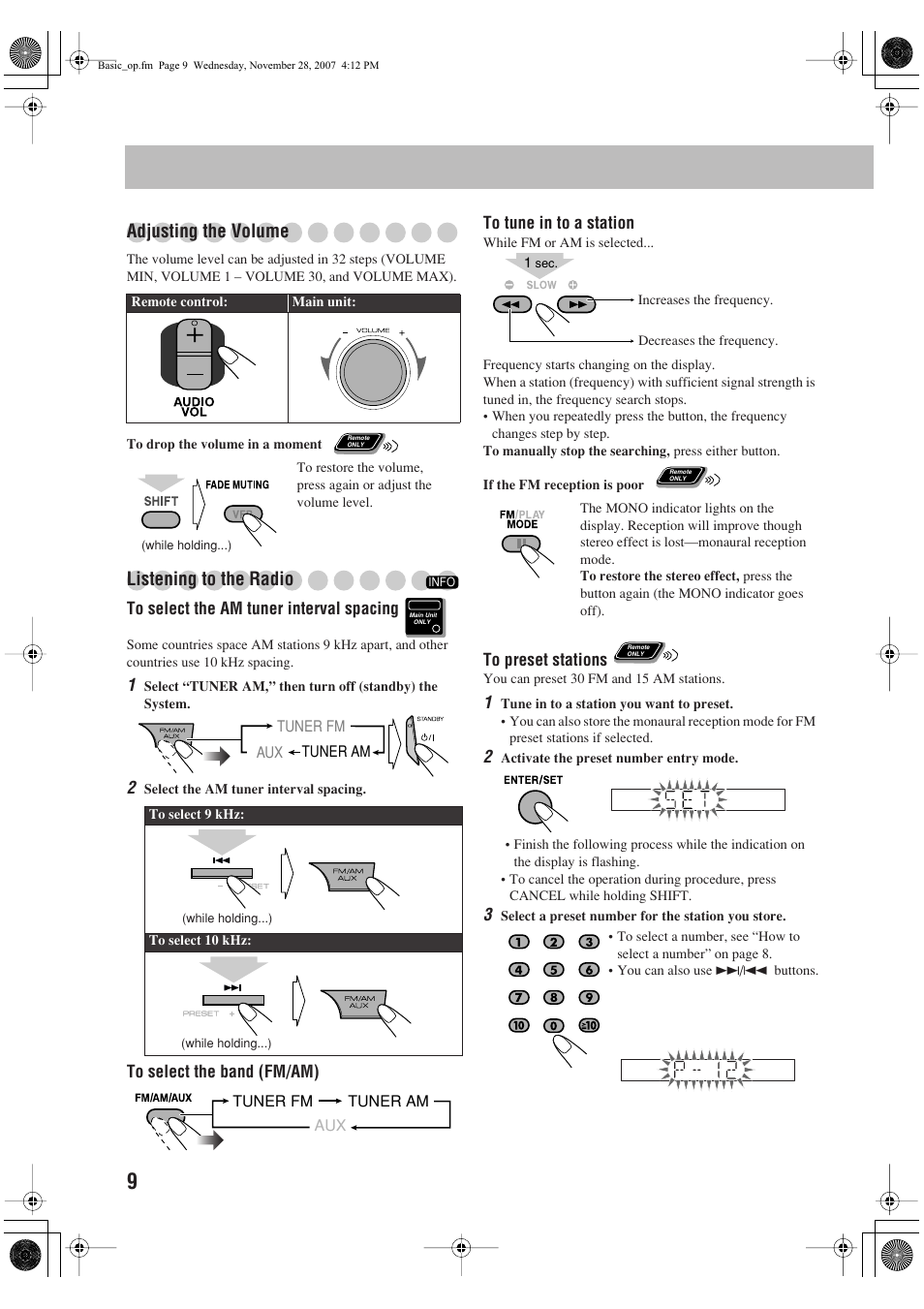 Adjusting the volume, Listening to the radio | JVC CA-DXJ36 User Manual | Page 64 / 160