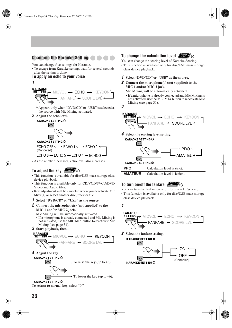 Changing the karaoke setting | JVC CA-DXJ36 User Manual | Page 88 / 160