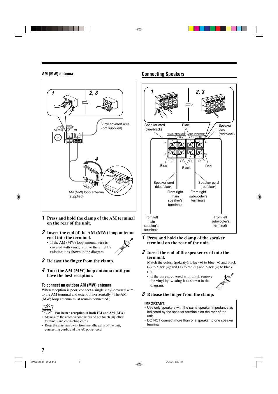 Connecting speakers | JVC CA-MXGB6 User Manual | Page 10 / 36