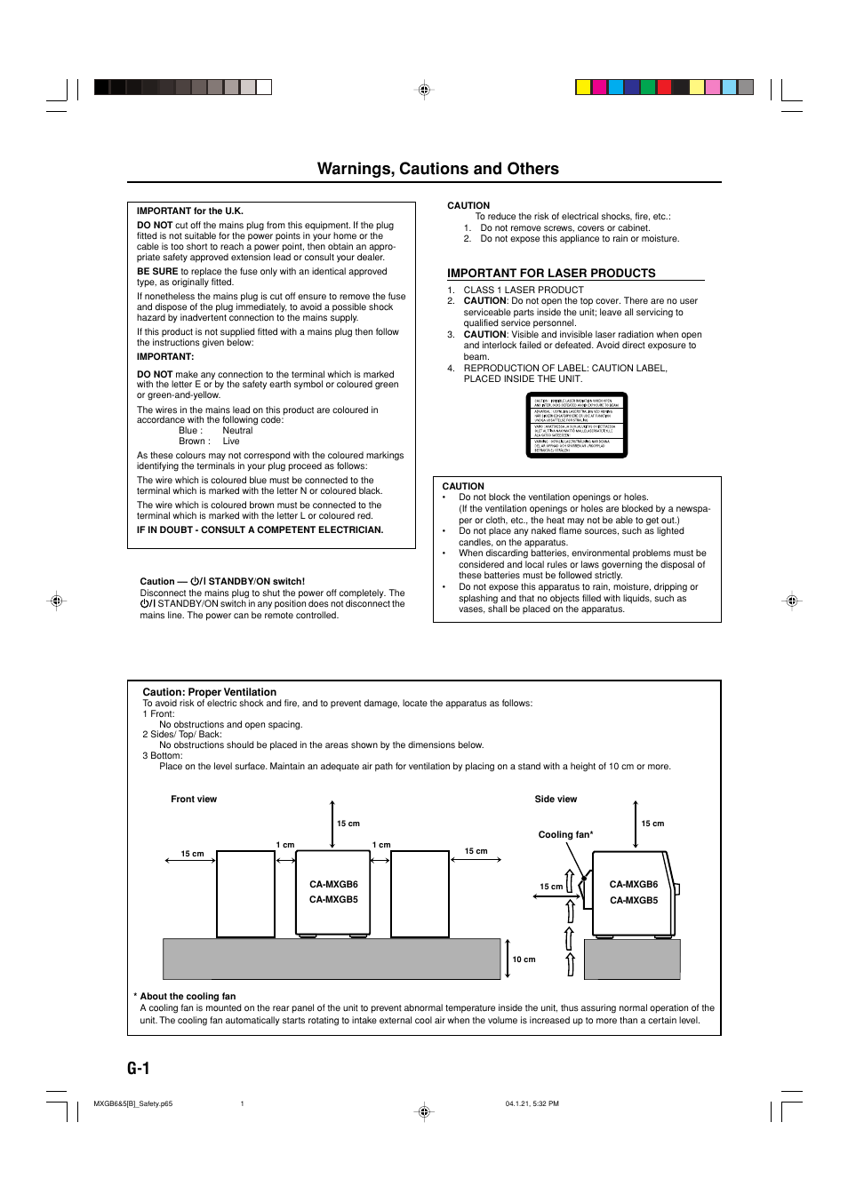 G-1 warnings, cautions and others | JVC CA-MXGB6 User Manual | Page 2 / 36