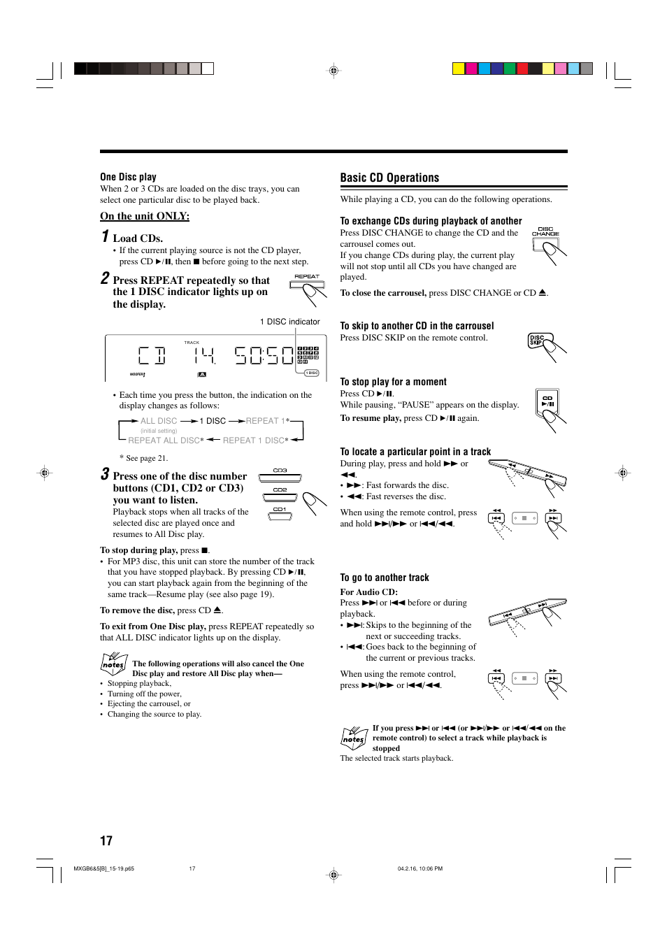 Basic cd operations | JVC CA-MXGB6 User Manual | Page 20 / 36