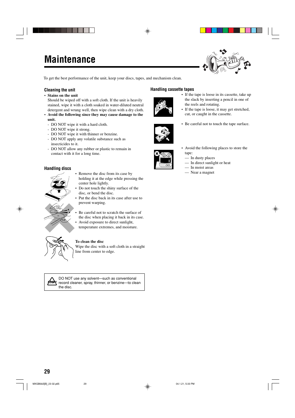 Maintenance | JVC CA-MXGB6 User Manual | Page 32 / 36