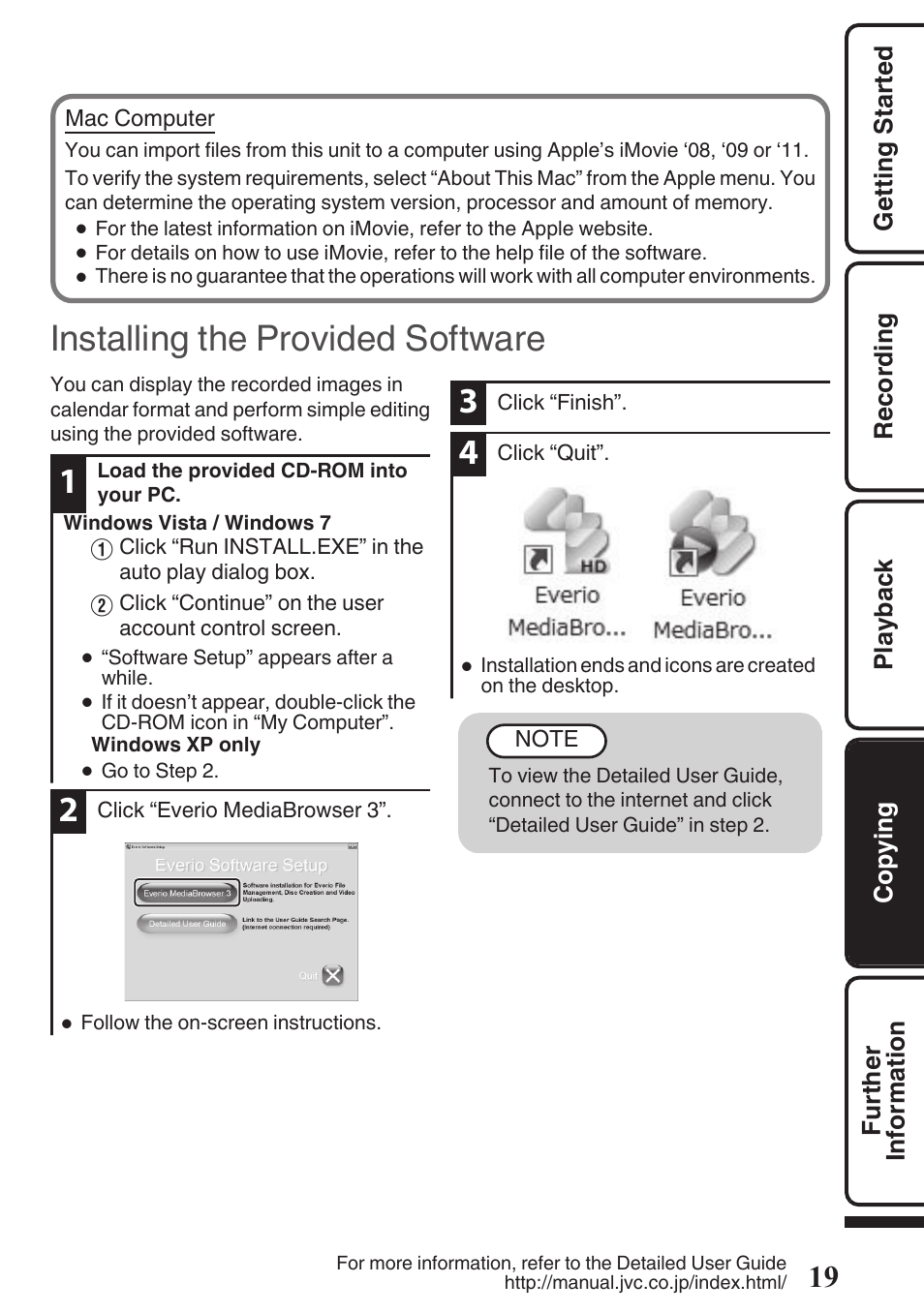 Installing the provided software, P. 19 | JVC Everio GZ-HM50U User Manual | Page 19 / 56