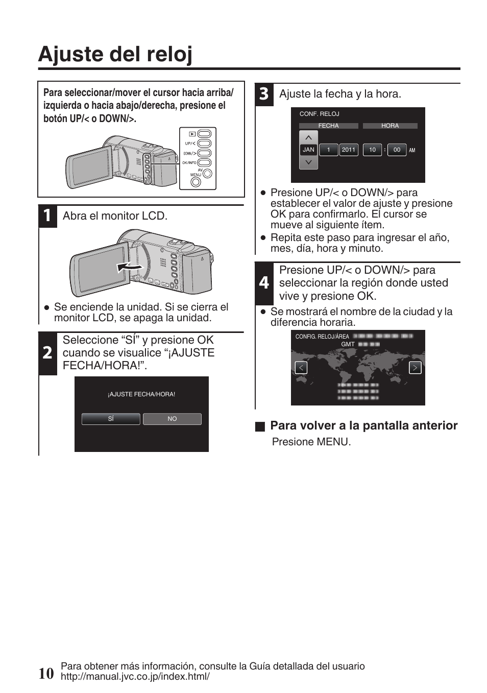 Ajuste del reloj | JVC Everio GZ-HM50U User Manual | Page 38 / 56