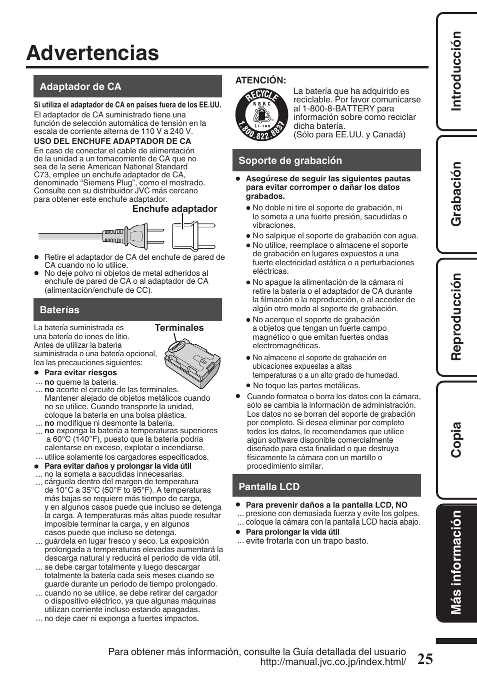 Advertencias | JVC Everio GZ-HM50U User Manual | Page 53 / 56