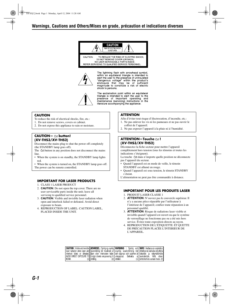 Warnings, cautions and others | JVC TH-S2 User Manual | Page 2 / 44