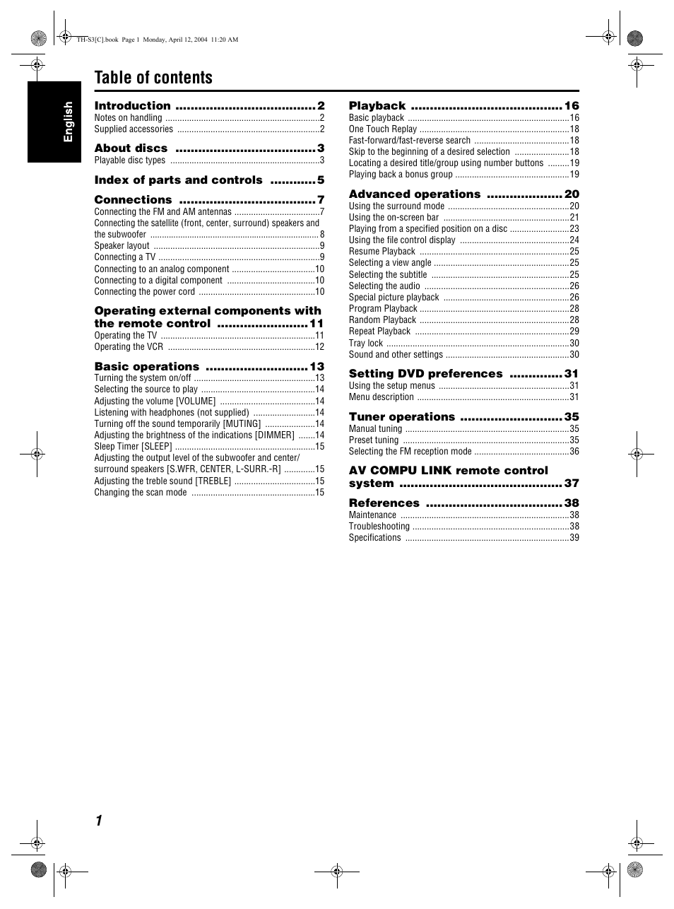 JVC TH-S2 User Manual | Page 4 / 44