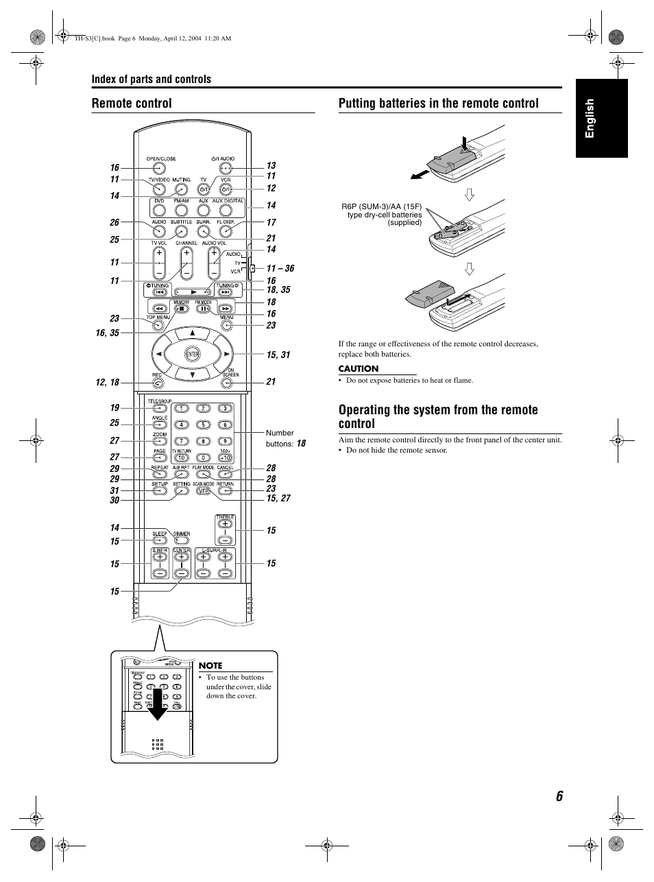 Operating the system from the remote control | JVC TH-S2 User Manual | Page 9 / 44