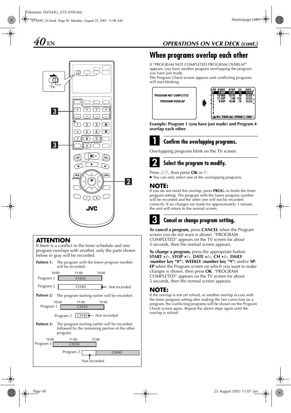 When programs overlap each other | JVC HR-XVS44U User Manual | Page 40 / 96