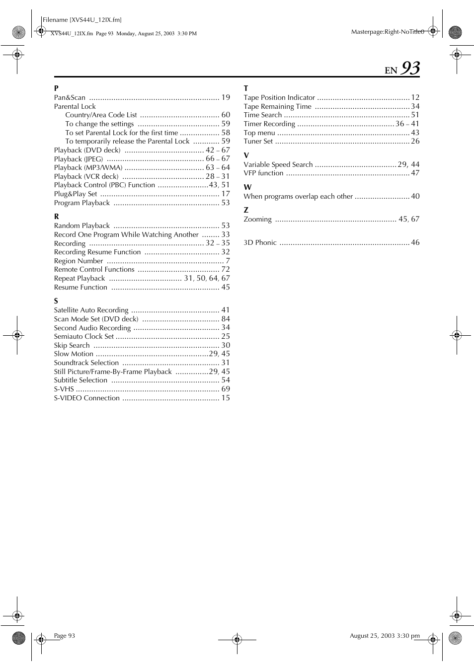 JVC HR-XVS44U User Manual | Page 93 / 96