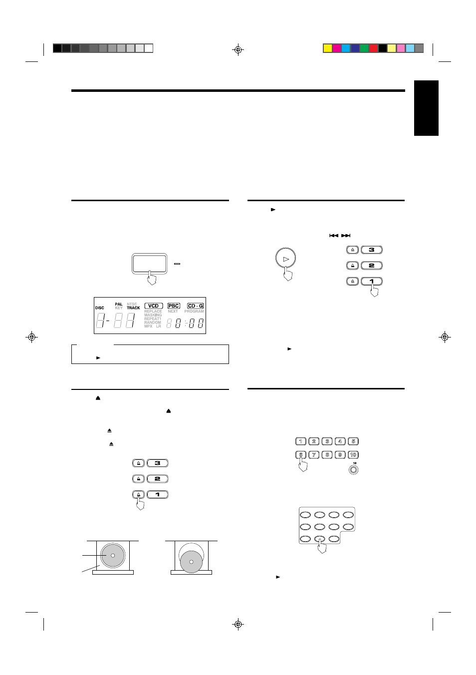 English, Basic operations preparation for playing, Inserting/removing disc(s) | Starting to play disc(s), Using number keys | JVC XL-MV35TN User Manual | Page 11 / 28