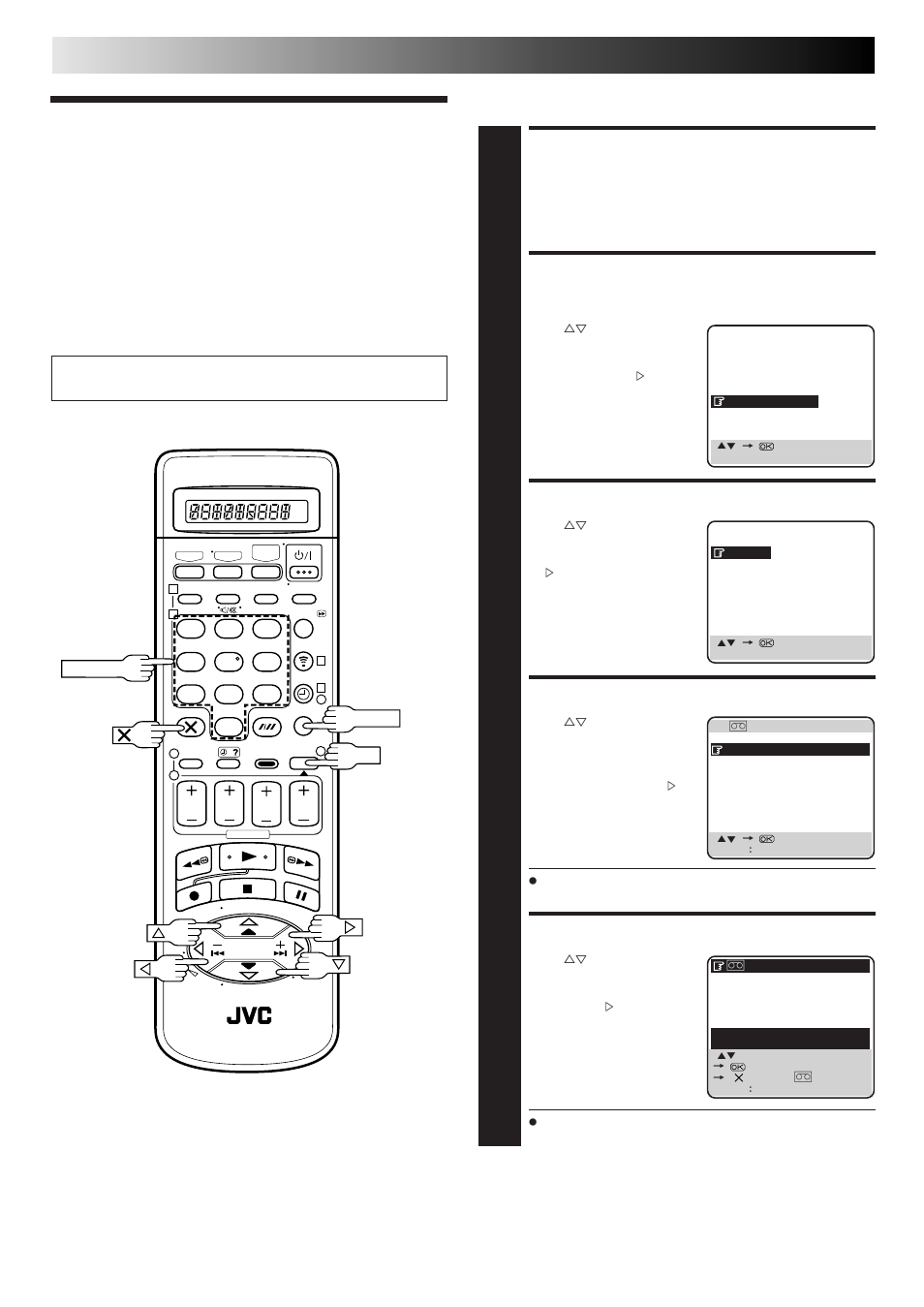 Title editing, Access main menu screen, Access video navigation screen | Access editing screen, Select tape no, Select tape title, Video navigation (cont.), Edit tape title | JVC HM-DR10000EU User Manual | Page 40 / 84