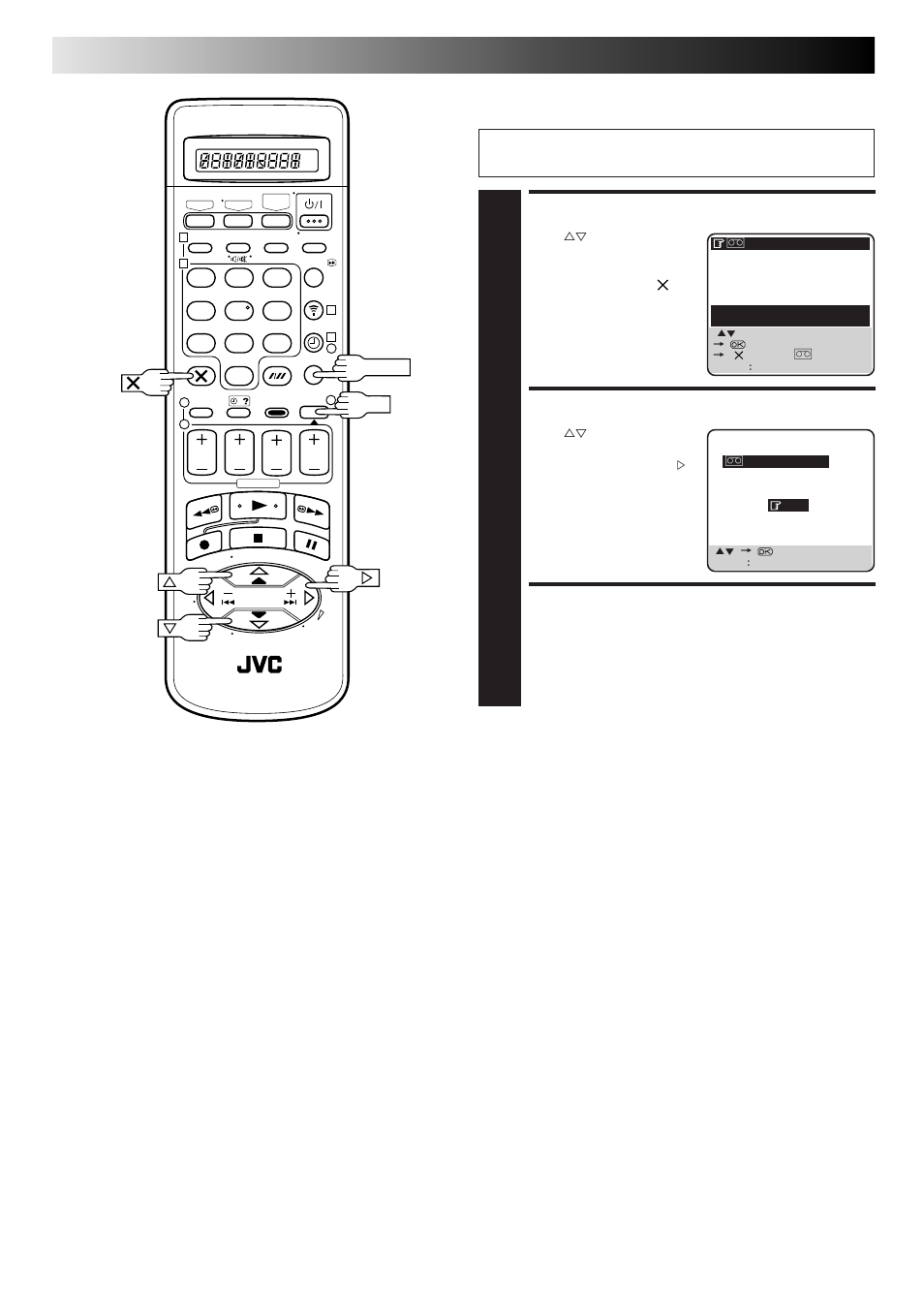 Select tape title, Return to normal screen, Video navigation (cont.) | Delete tape data | JVC HM-DR10000EU User Manual | Page 42 / 84