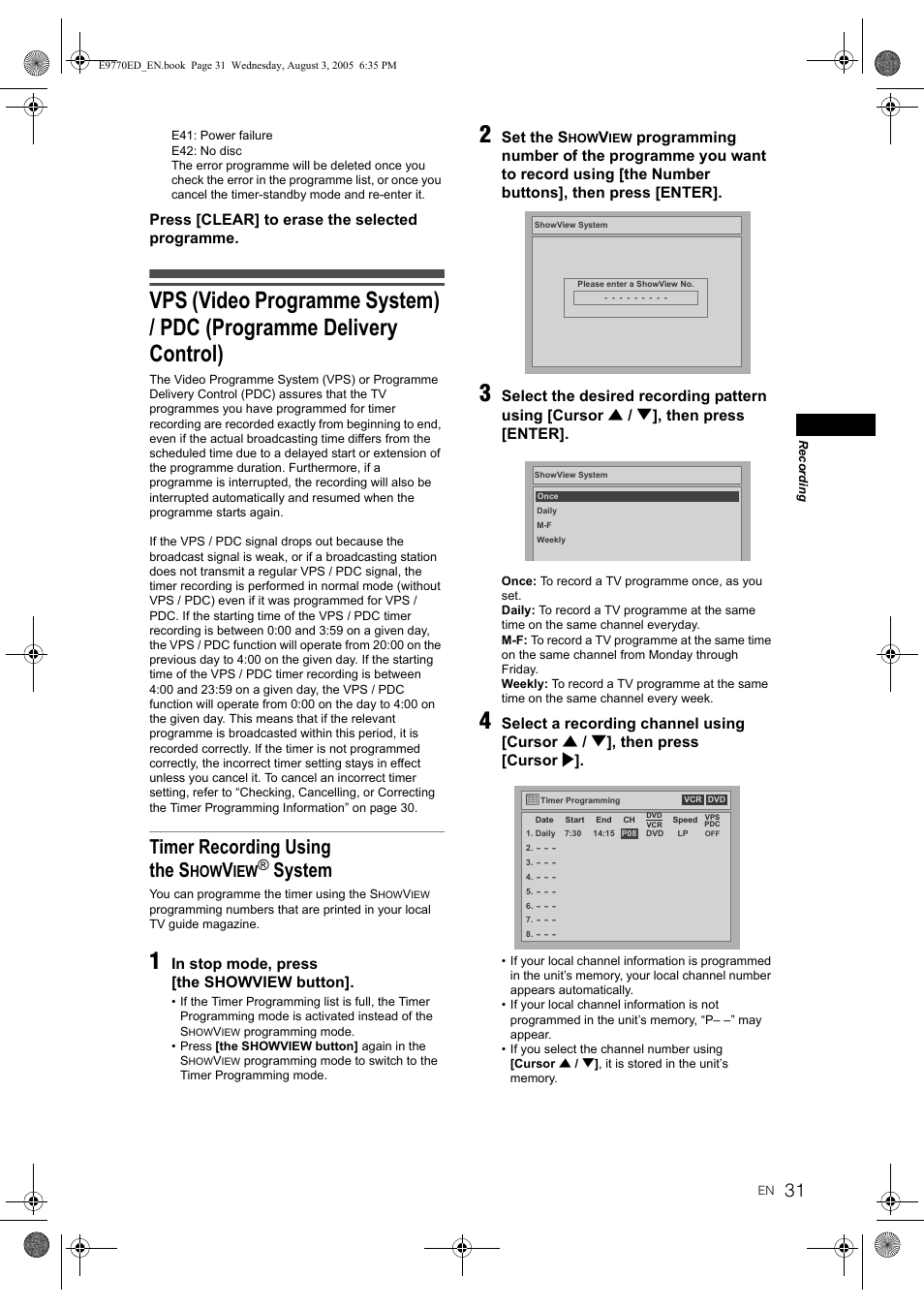 Timer recording using the s, System | JVC 0905TNH-FN-FN User Manual | Page 31 / 76