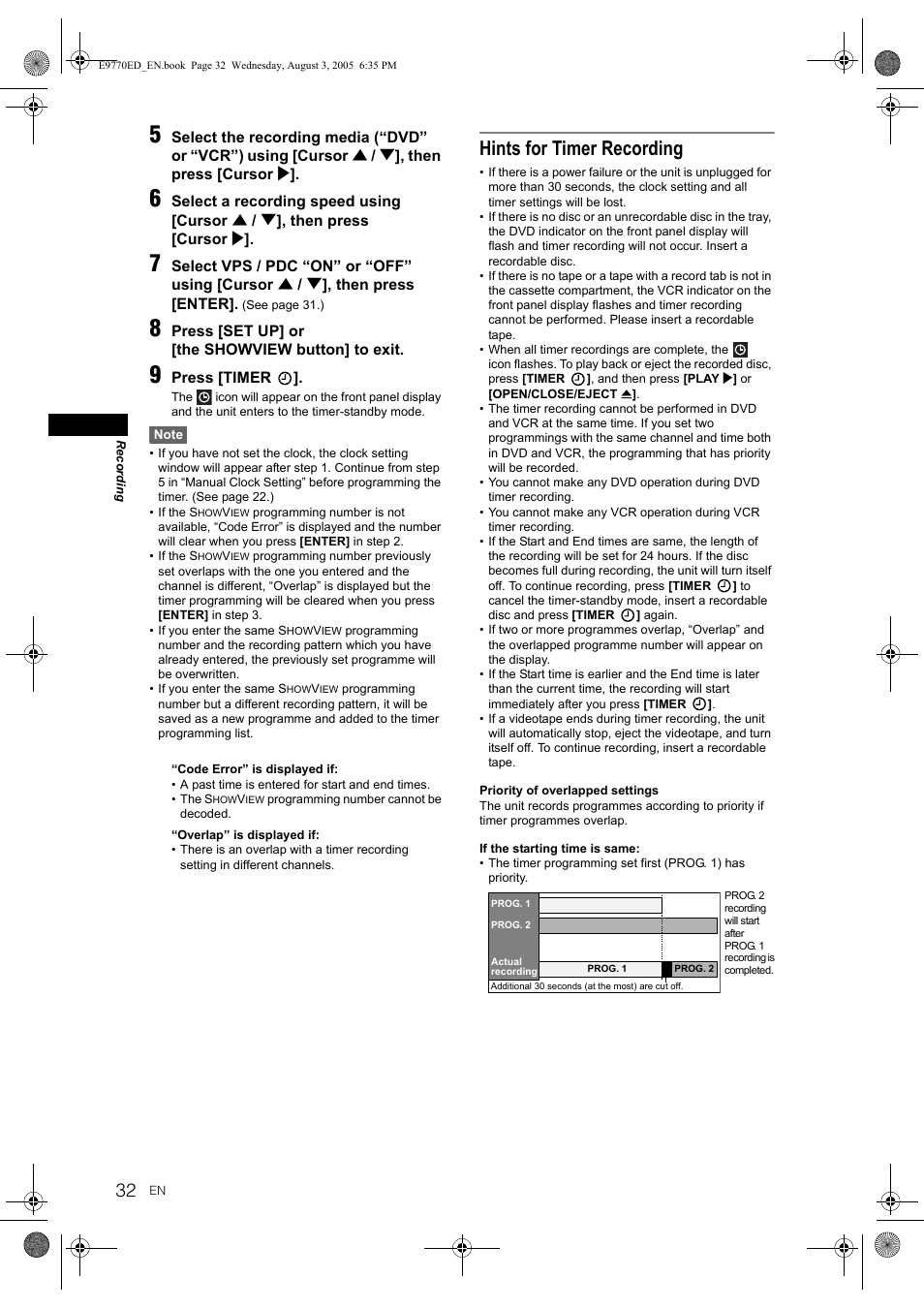 Hints for timer recording | JVC 0905TNH-FN-FN User Manual | Page 32 / 76
