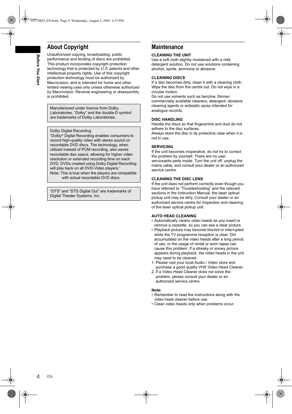 About copyright, Maintenance | JVC 0905TNH-FN-FN User Manual | Page 4 / 76