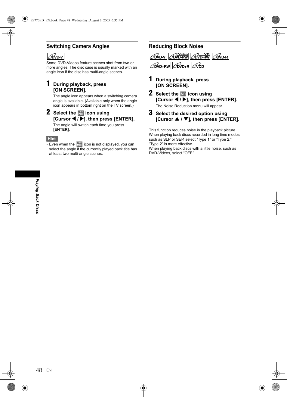 Switching camera angles, Reducing block noise | JVC 0905TNH-FN-FN User Manual | Page 48 / 76