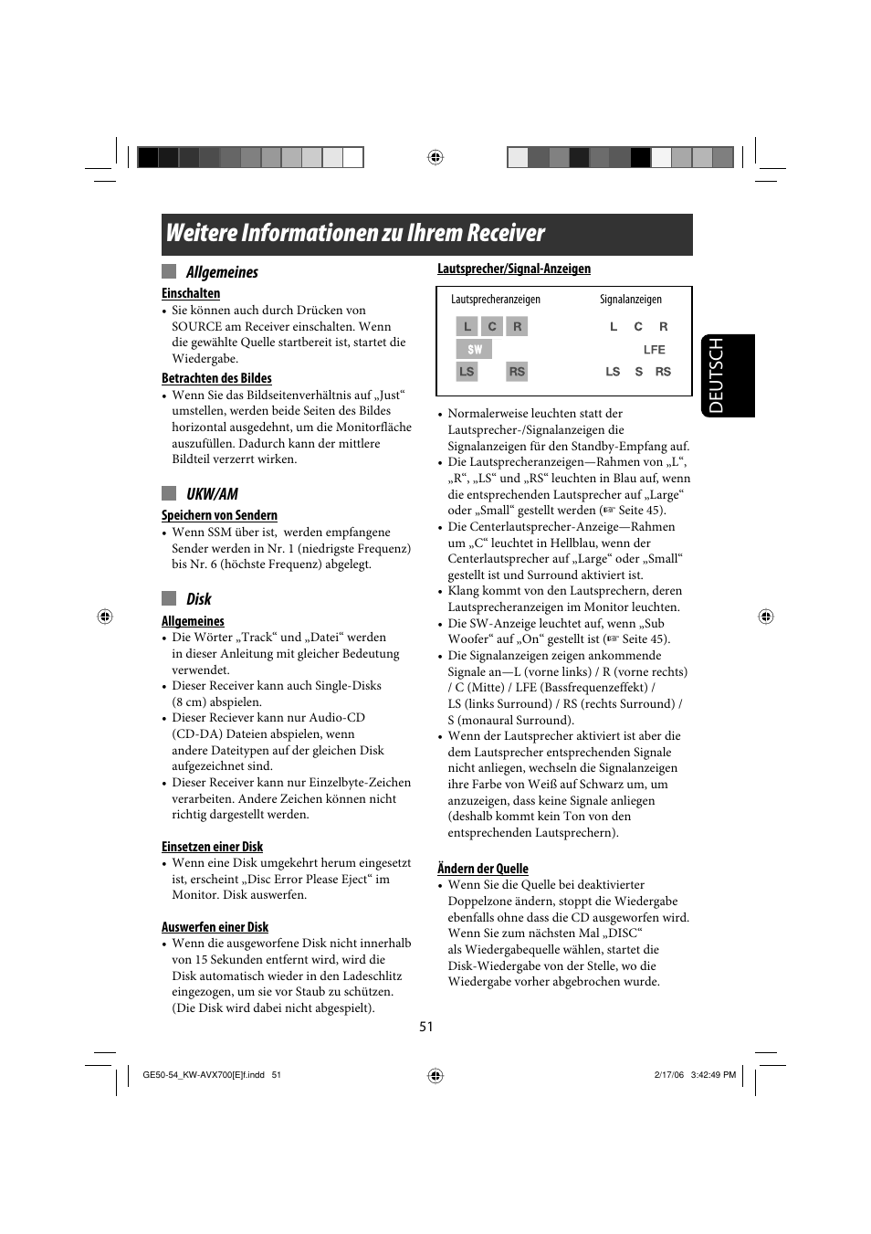 Weitere informationen zu ihrem receiver, Deutsch, Allgemeines | Ukw/am, Disk | JVC Exad KW-AVX 700 User Manual | Page 109 / 235