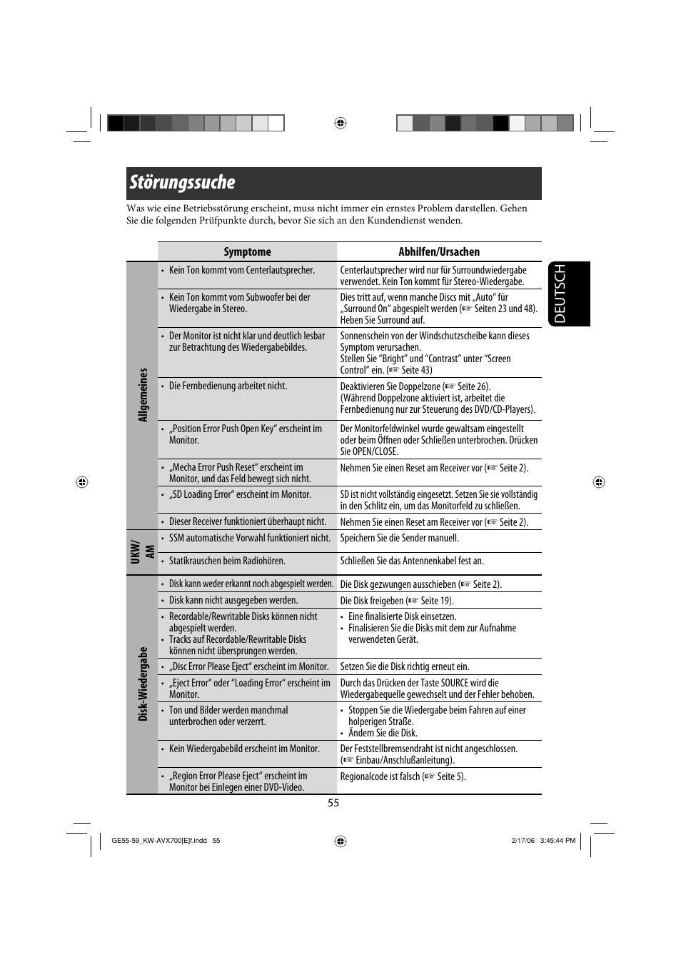 Störungssuche, Deutsch | JVC Exad KW-AVX 700 User Manual | Page 113 / 235