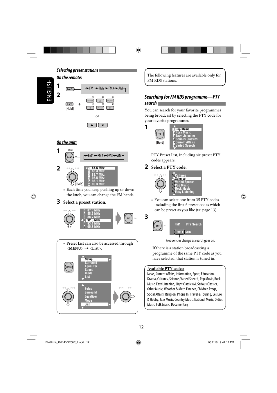 English, Searching for fm rds programme—pty search | JVC Exad KW-AVX 700 User Manual | Page 12 / 235