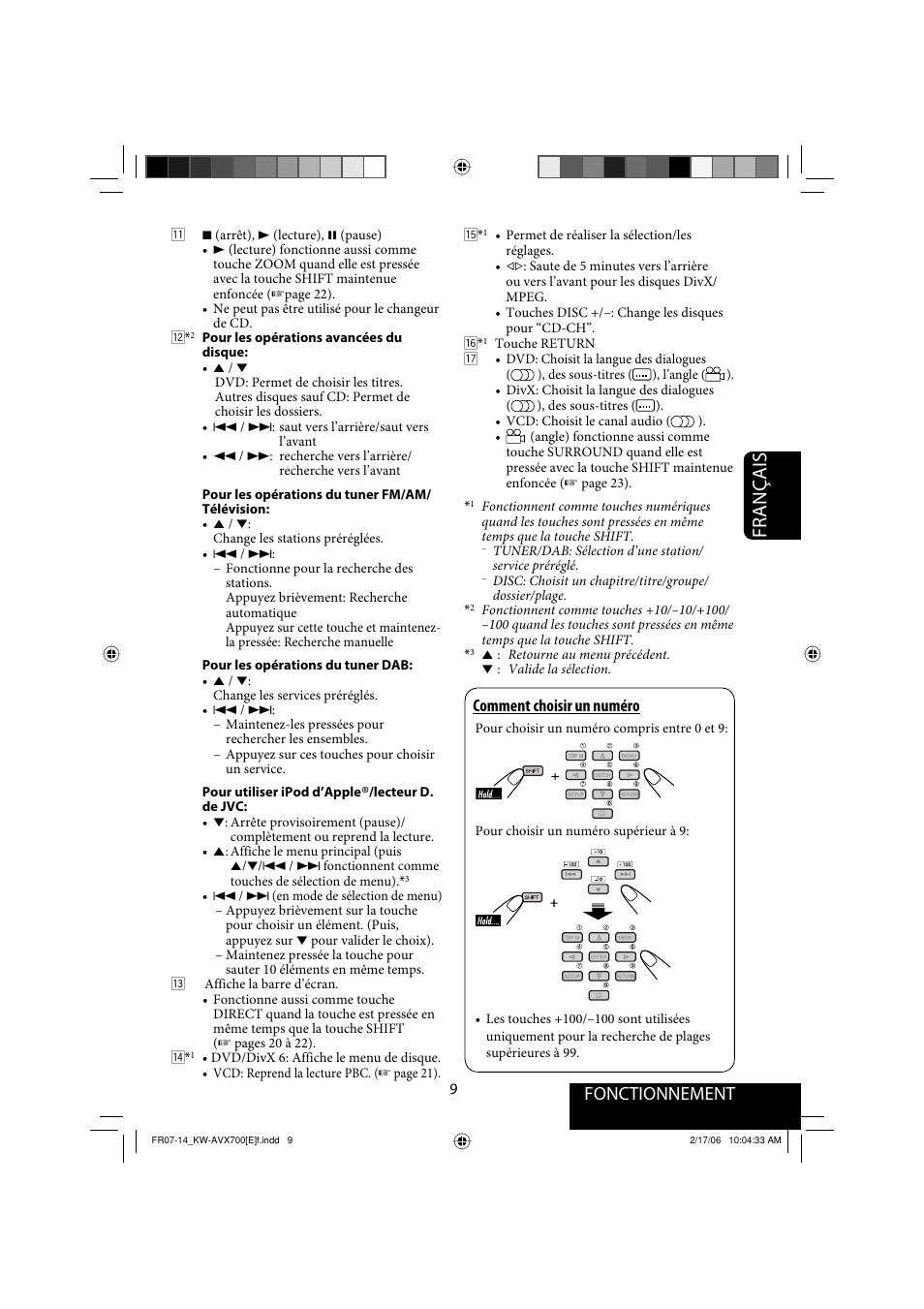 Français, Fonctionnement | JVC Exad KW-AVX 700 User Manual | Page 125 / 235