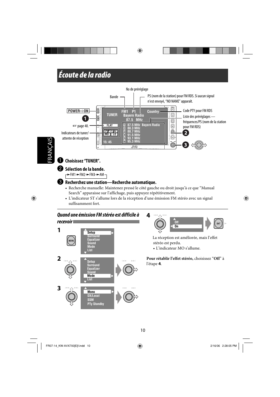 Écoute de la radio, Français | JVC Exad KW-AVX 700 User Manual | Page 126 / 235