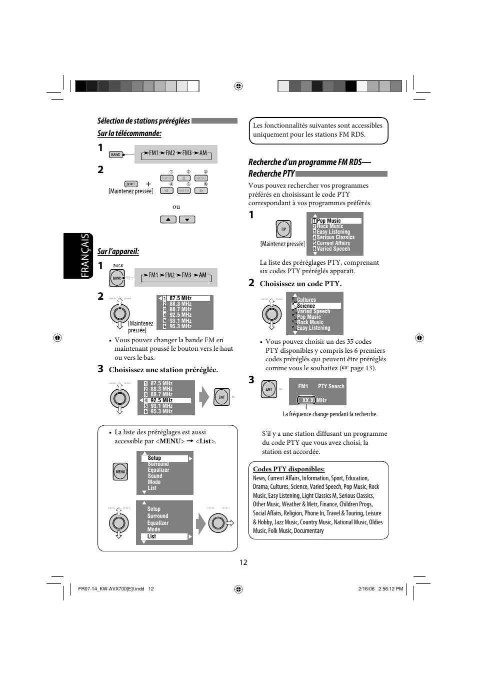 Français, Recherche d’un programme fm rds— recherche pty | JVC Exad KW-AVX 700 User Manual | Page 128 / 235