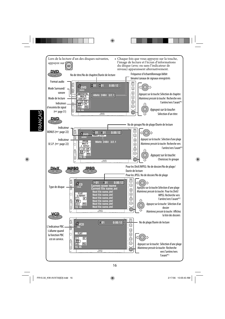 Français, Appuyez sur la touche | JVC Exad KW-AVX 700 User Manual | Page 132 / 235