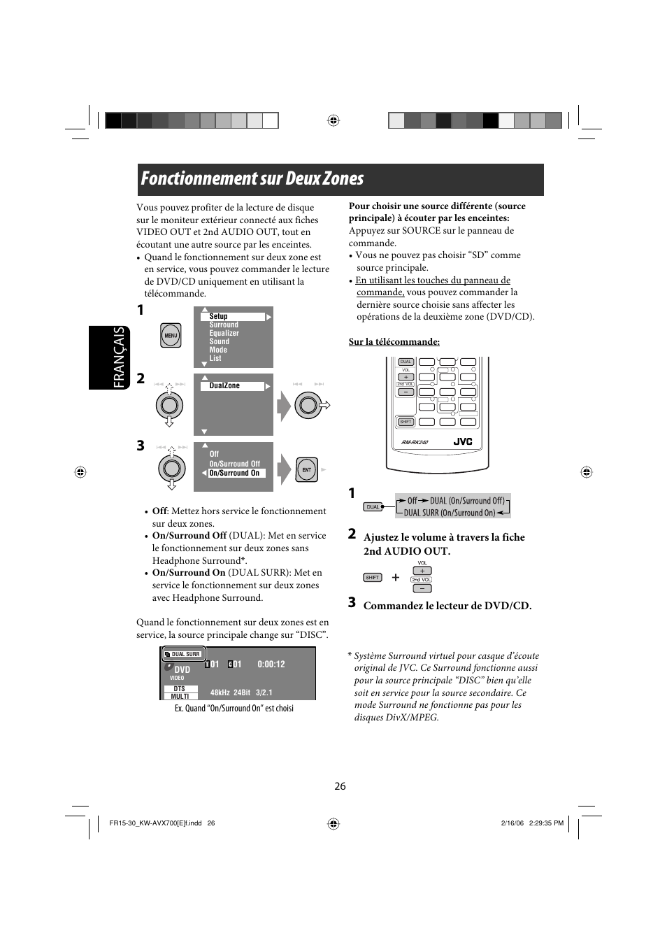 Fonctionnement sur deux zones, Français | JVC Exad KW-AVX 700 User Manual | Page 142 / 235