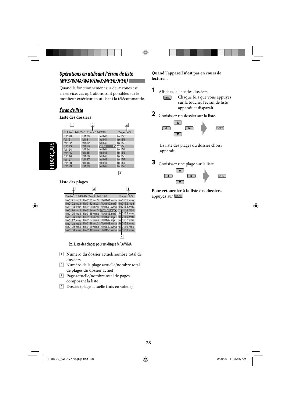 Français, Écran de liste | JVC Exad KW-AVX 700 User Manual | Page 144 / 235