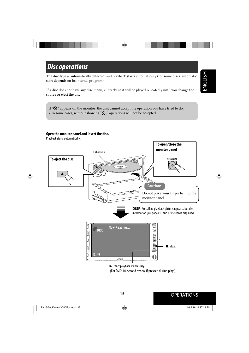 Disc operations, English, Operations | JVC Exad KW-AVX 700 User Manual | Page 15 / 235