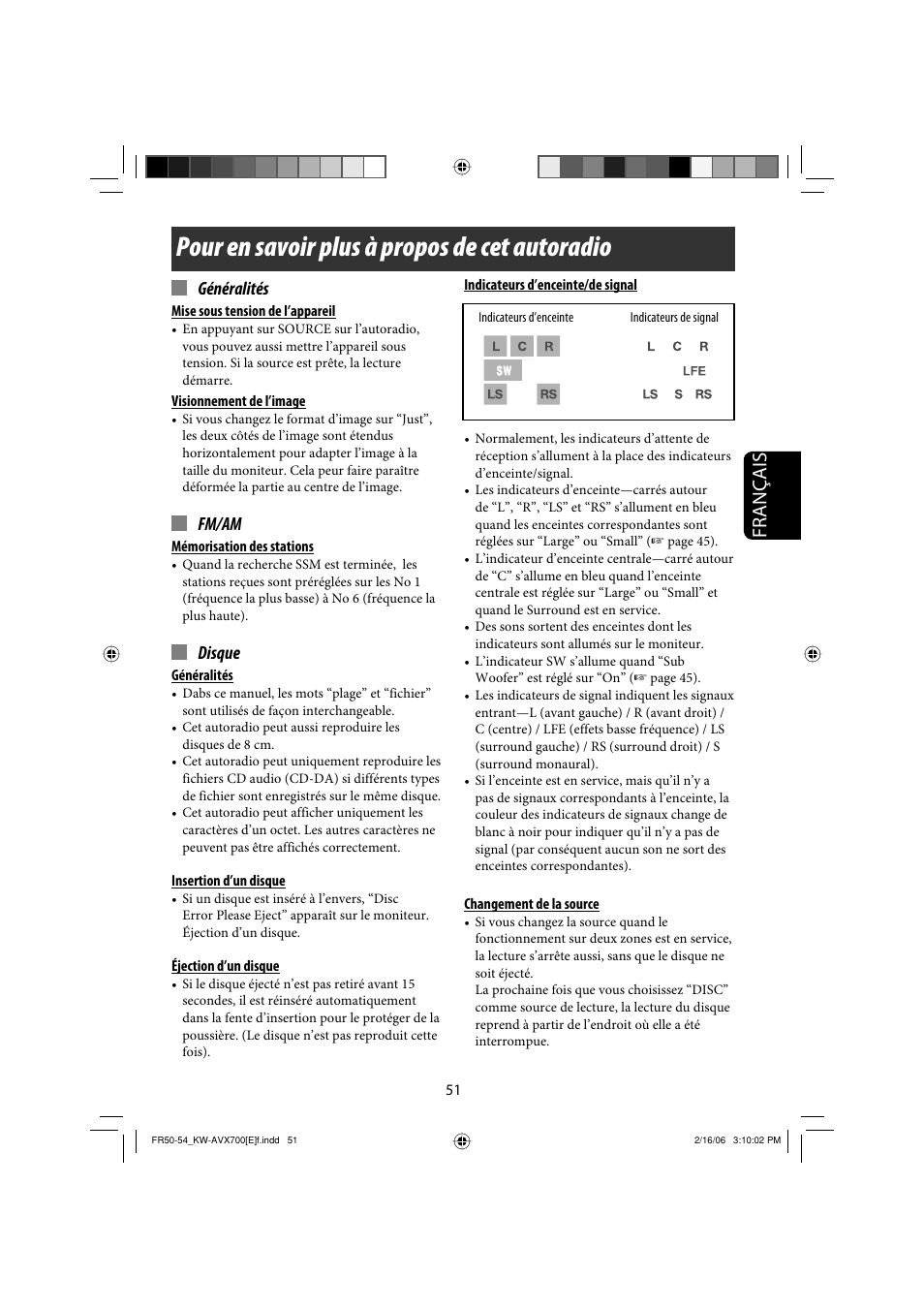 Pour en savoir plus à propos de cet autoradio, Français, Généralités | Fm/am, Disque | JVC Exad KW-AVX 700 User Manual | Page 167 / 235