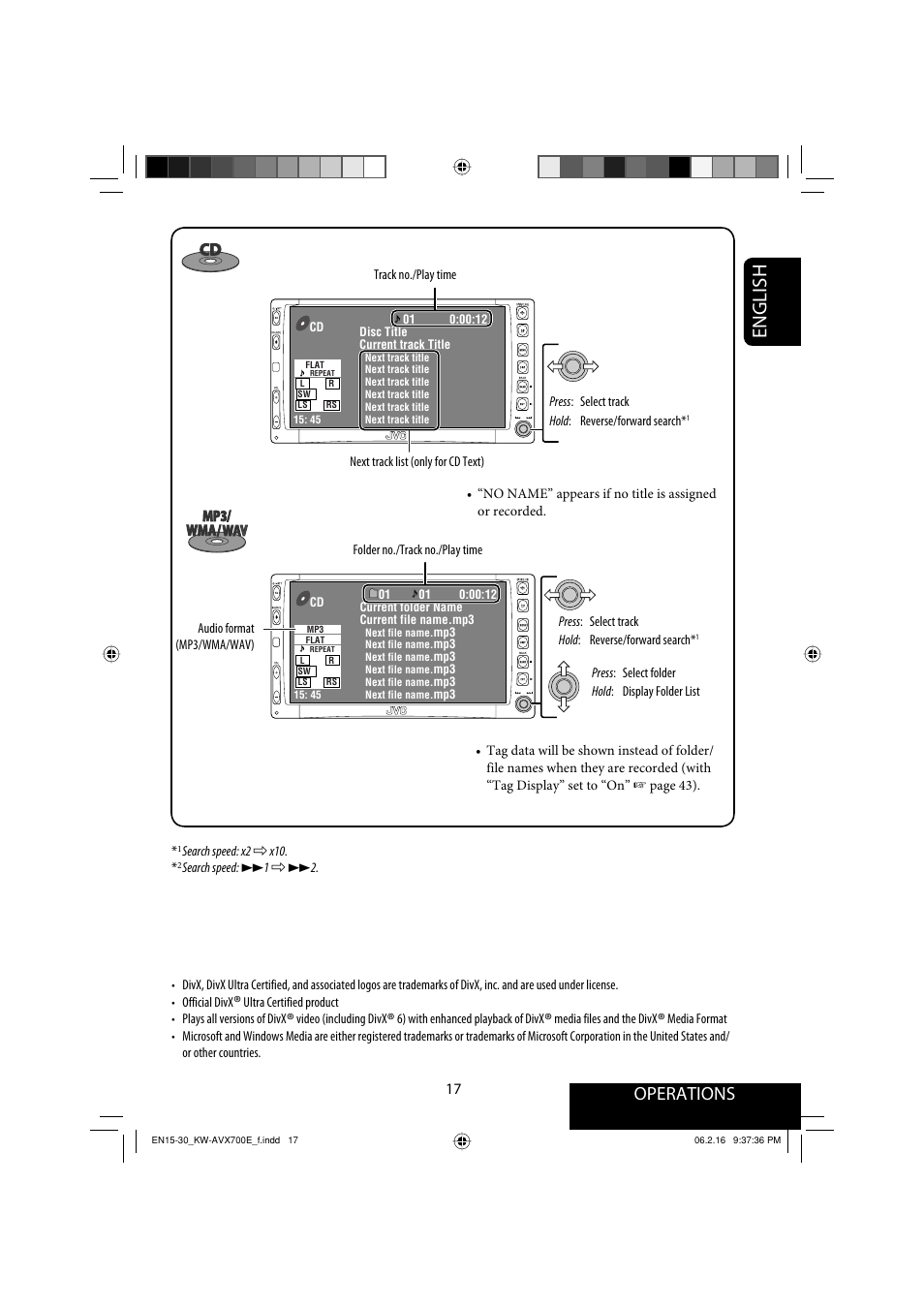English, Operations | JVC Exad KW-AVX 700 User Manual | Page 17 / 235