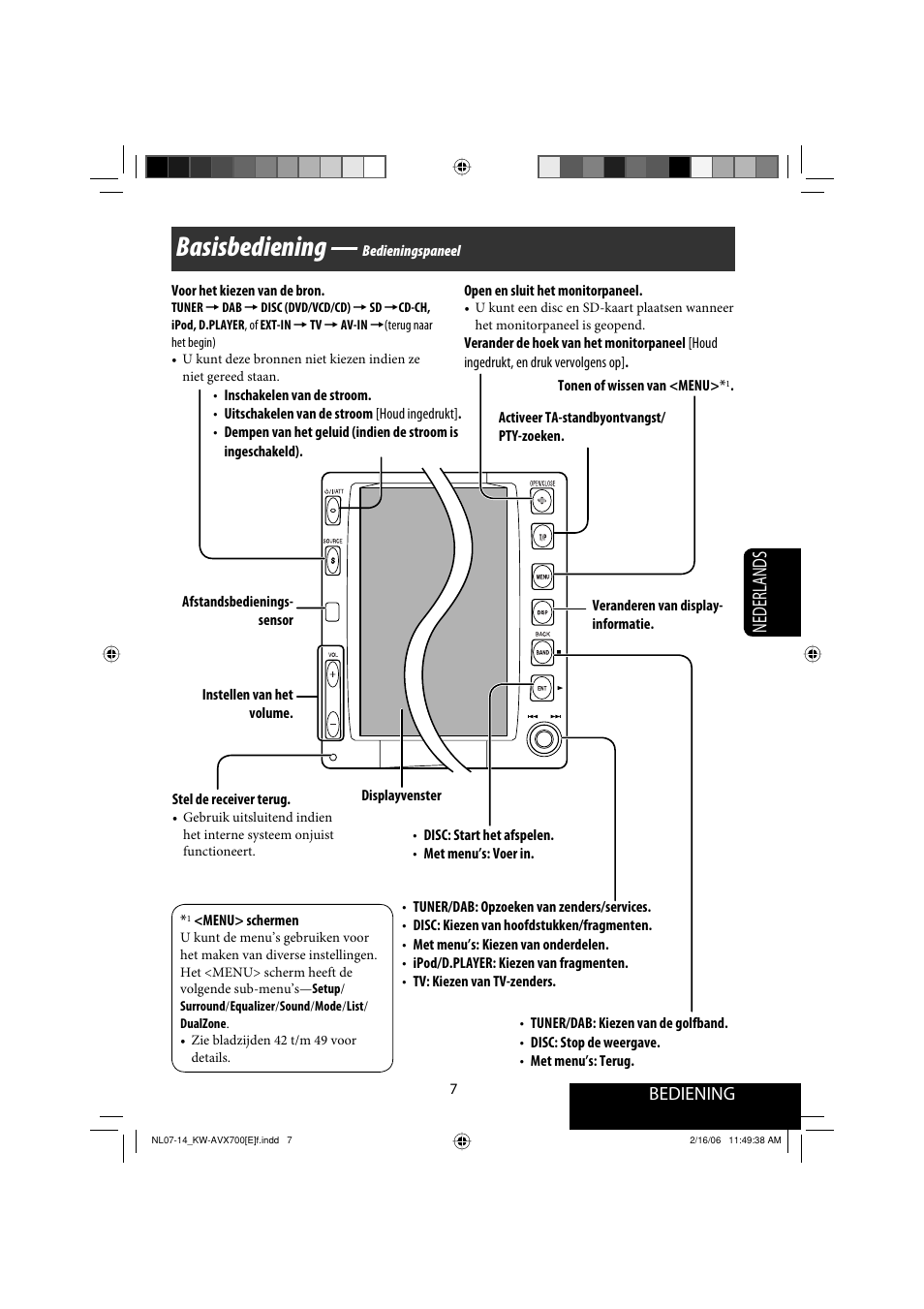 Basisbediening, Nederlands, Bediening | JVC Exad KW-AVX 700 User Manual | Page 181 / 235