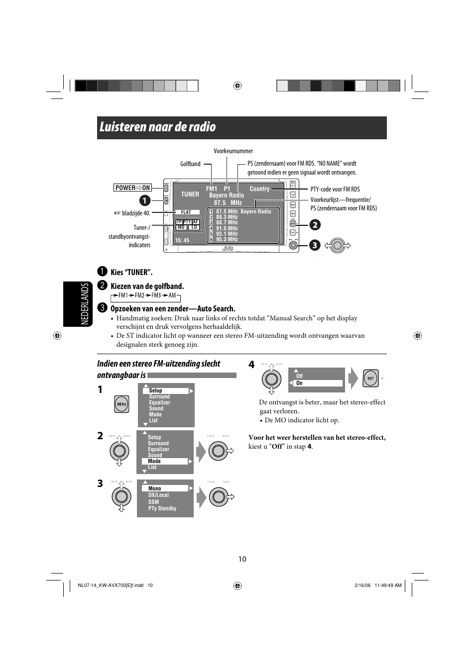 Luisteren naar de radio, Nederlands | JVC Exad KW-AVX 700 User Manual | Page 184 / 235