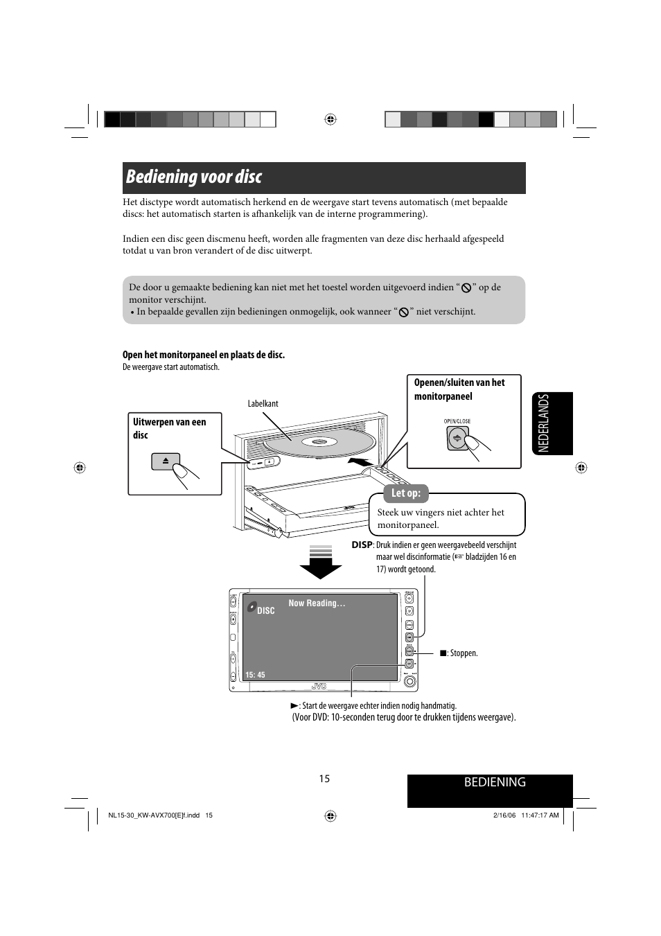 Bediening voor disc, Nederlands, Bediening | JVC Exad KW-AVX 700 User Manual | Page 189 / 235