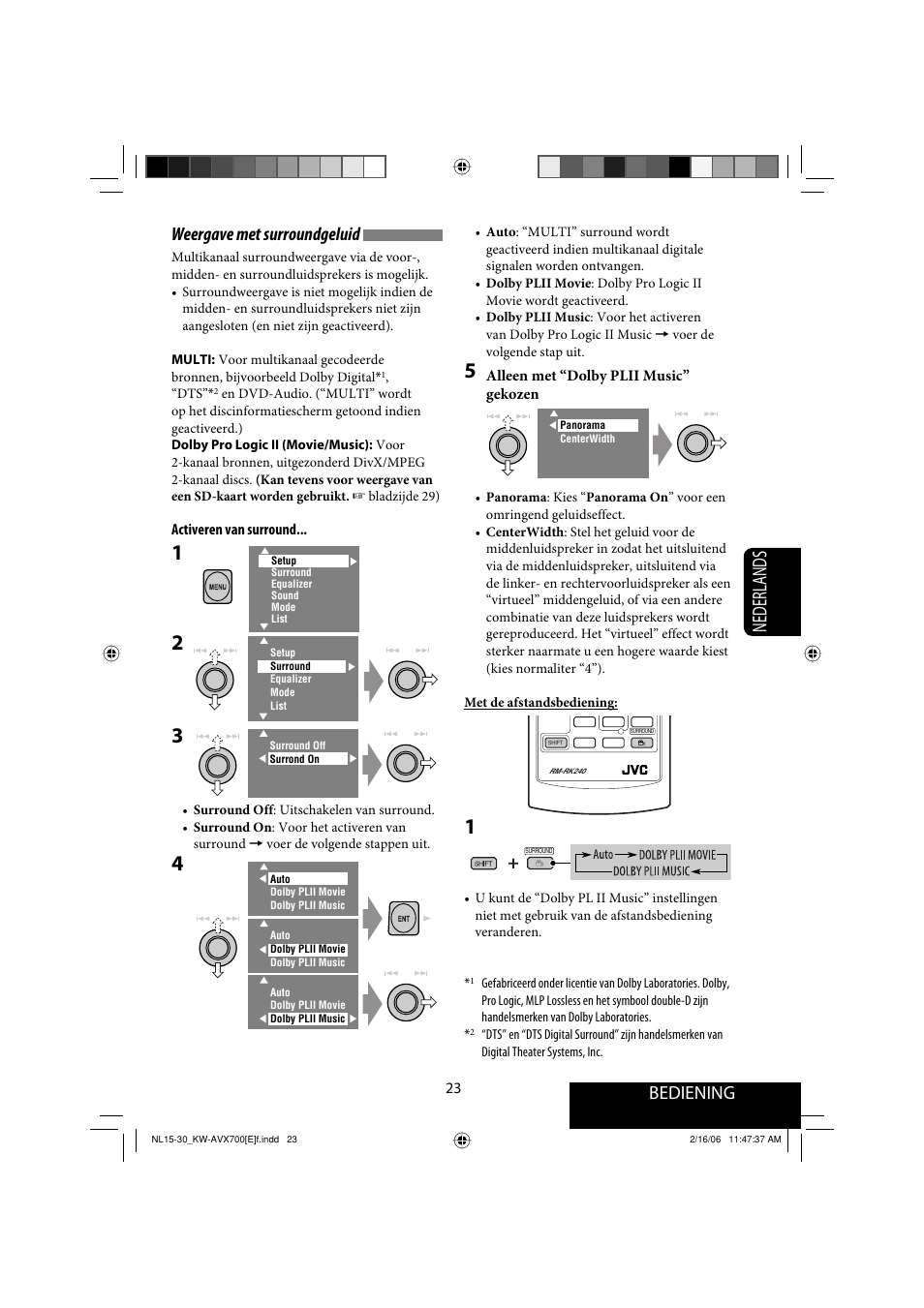 Nederlands, Bediening, Weergave met surroundgeluid | JVC Exad KW-AVX 700 User Manual | Page 197 / 235