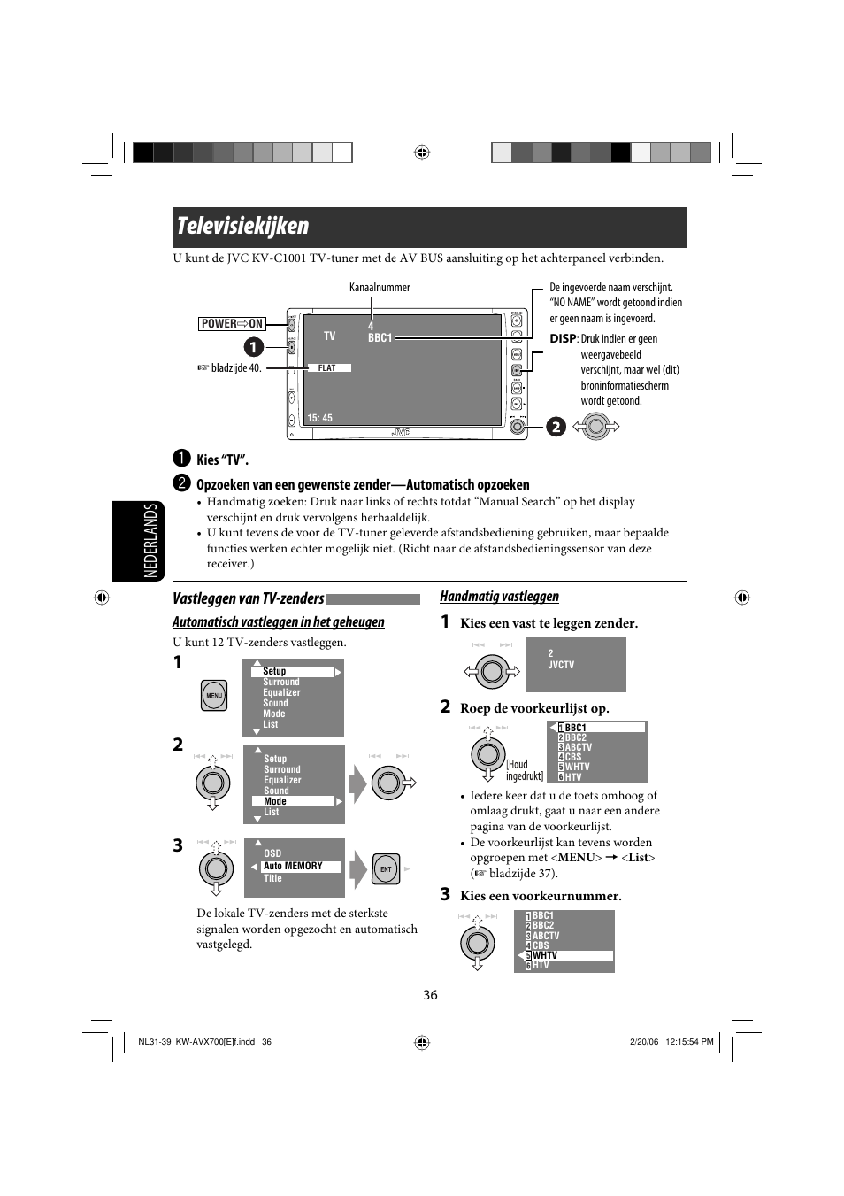 Televisiekijken, Nederlands, Vastleggen van tv-zenders | JVC Exad KW-AVX 700 User Manual | Page 210 / 235