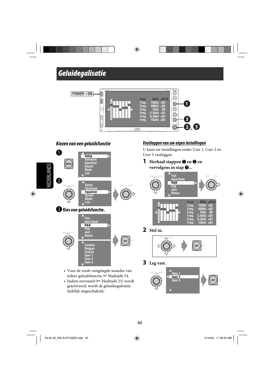 Geluidegalisatie, Nederlands, Kiezen van een geluidsfunctie | JVC Exad KW-AVX 700 User Manual | Page 214 / 235