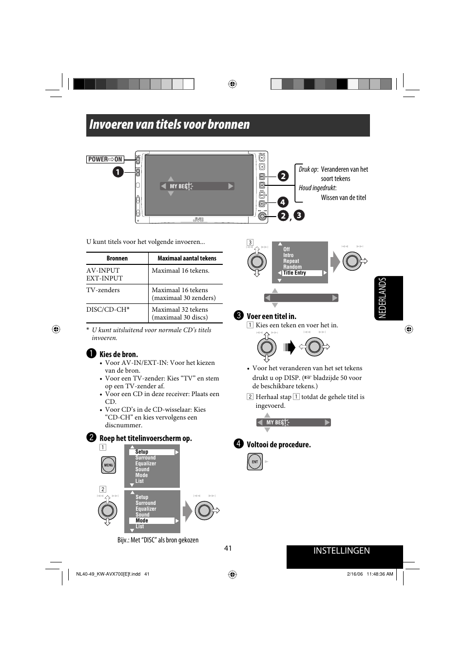 Invoeren van titels voor bronnen, Nederlands, Instellingen | JVC Exad KW-AVX 700 User Manual | Page 215 / 235